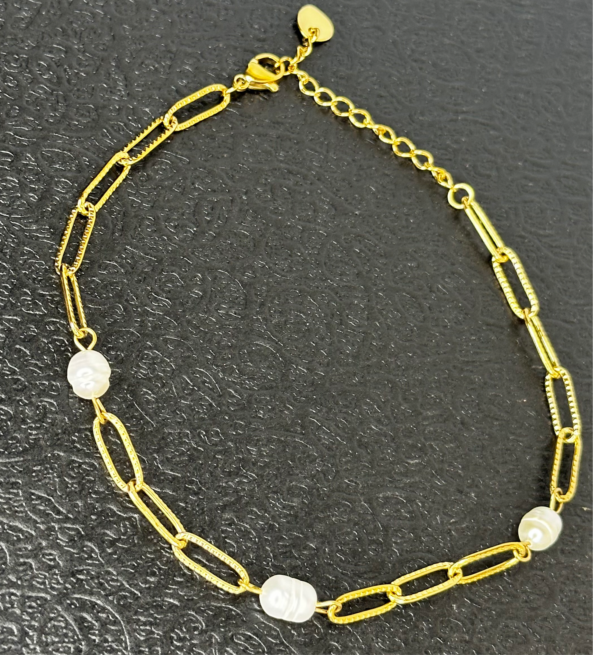 Fresh water pearl Paperclip Anklet - Ewaronkes Jewels