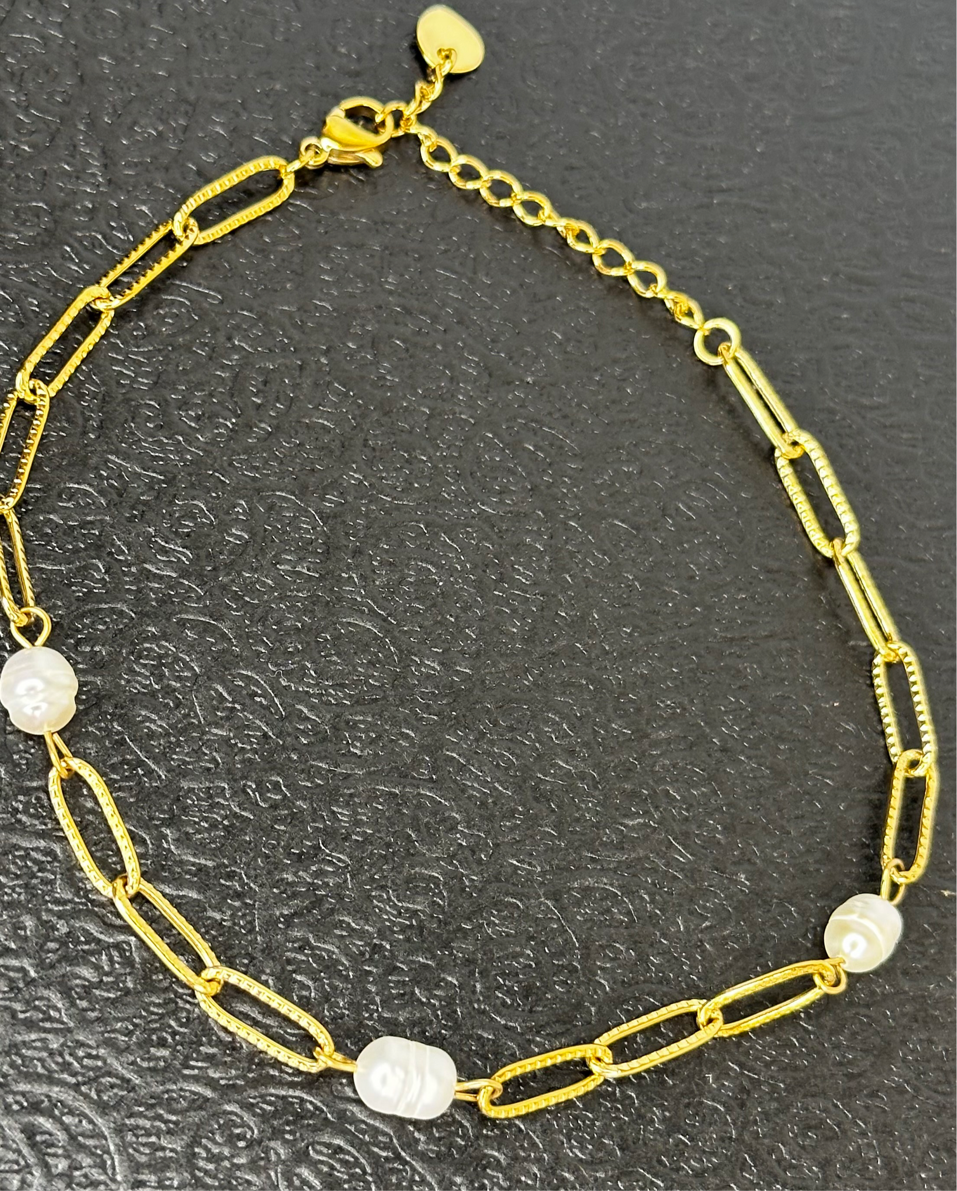 Fresh water pearl Paperclip Anklet - Ewaronkes Jewels