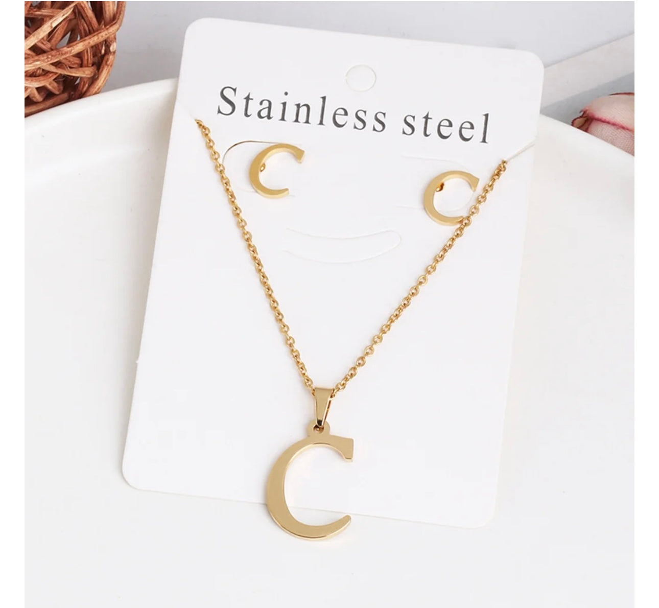 Stainless steel initial jewelry set - Ewaronkes Jewels