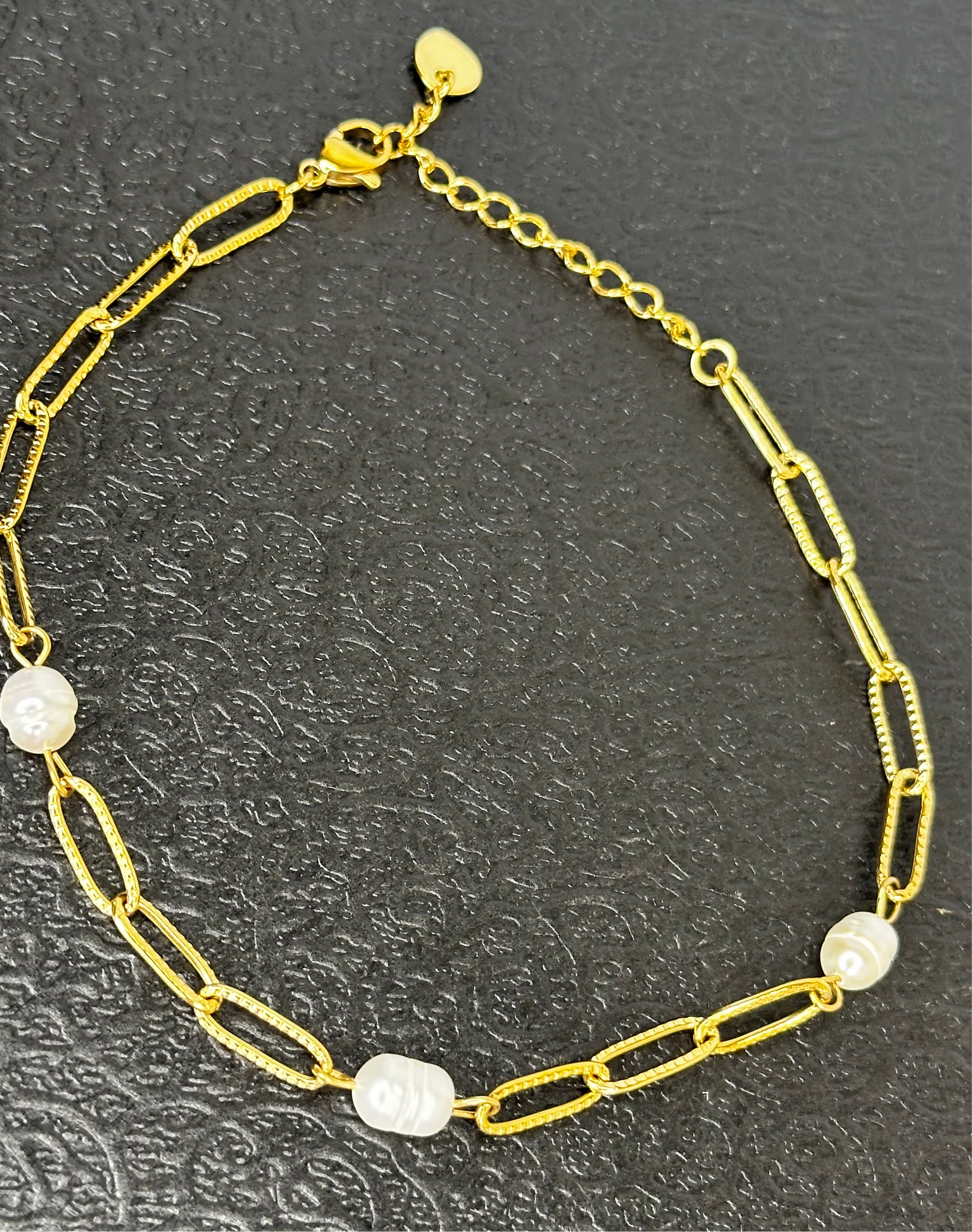 Fresh water pearl Paperclip Anklet - Ewaronkes Jewels