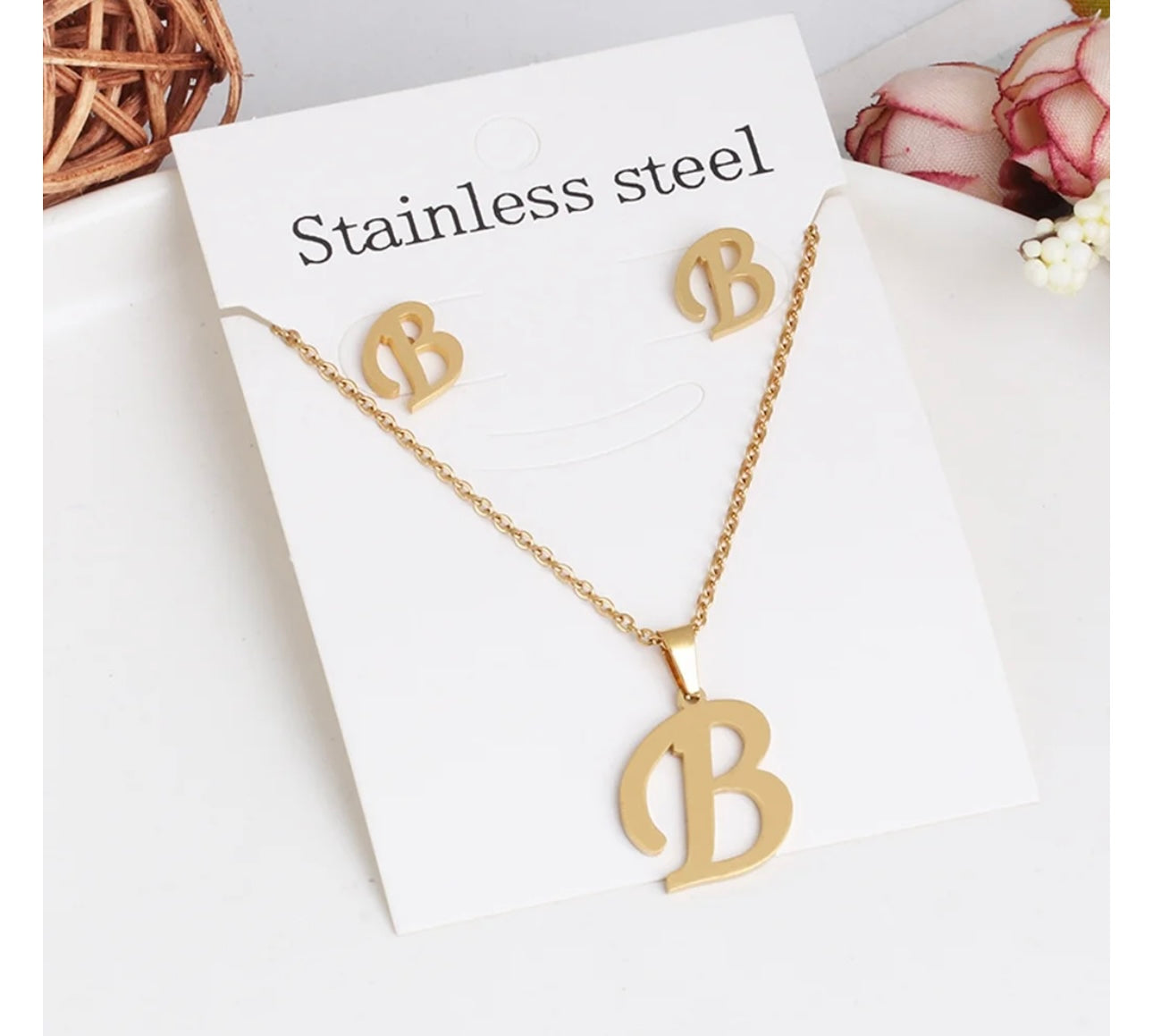 Stainless steel initial jewelry set - Ewaronkes Jewels