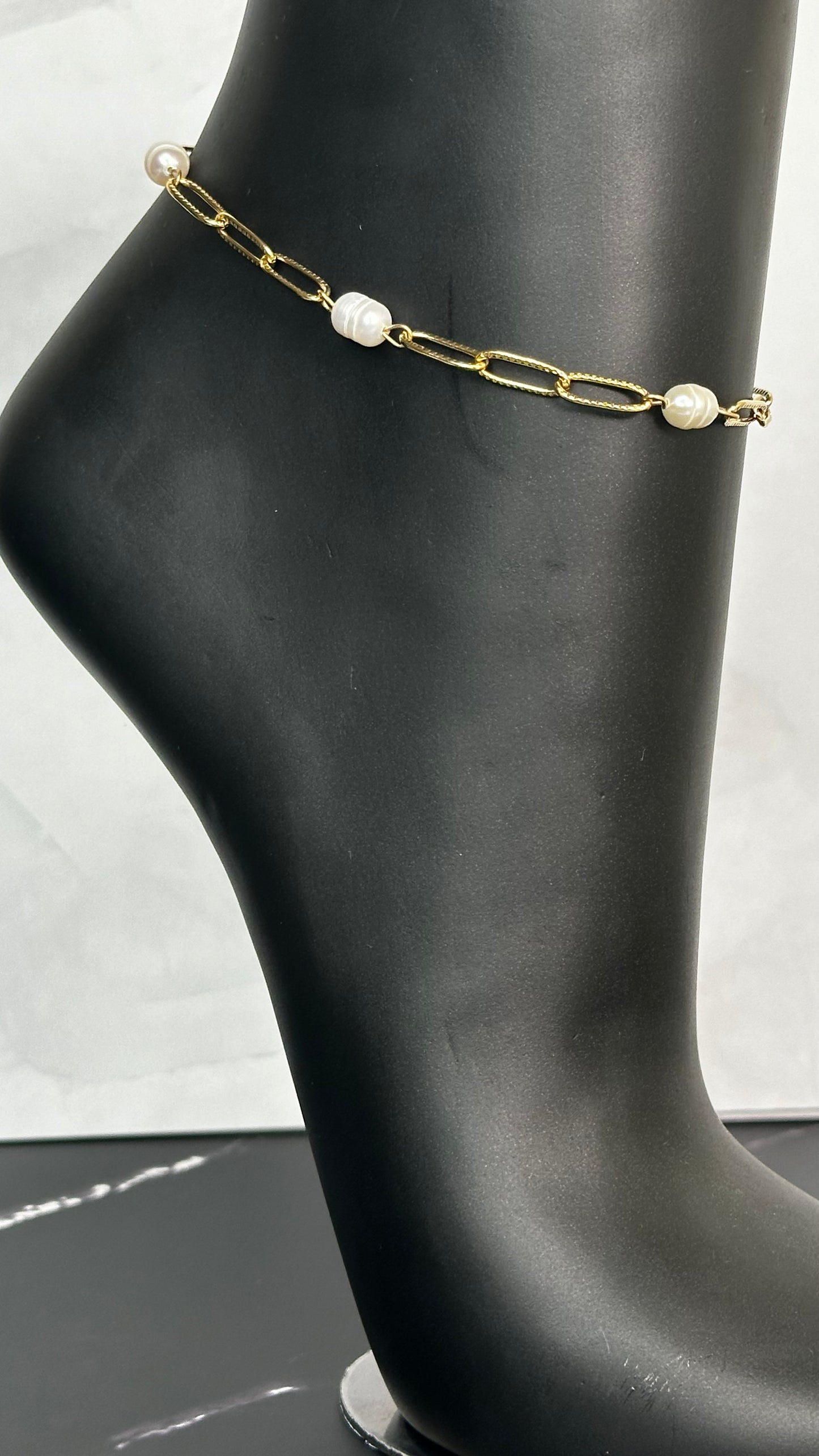 Fresh water pearl Paperclip Anklet - Ewaronkes Jewels