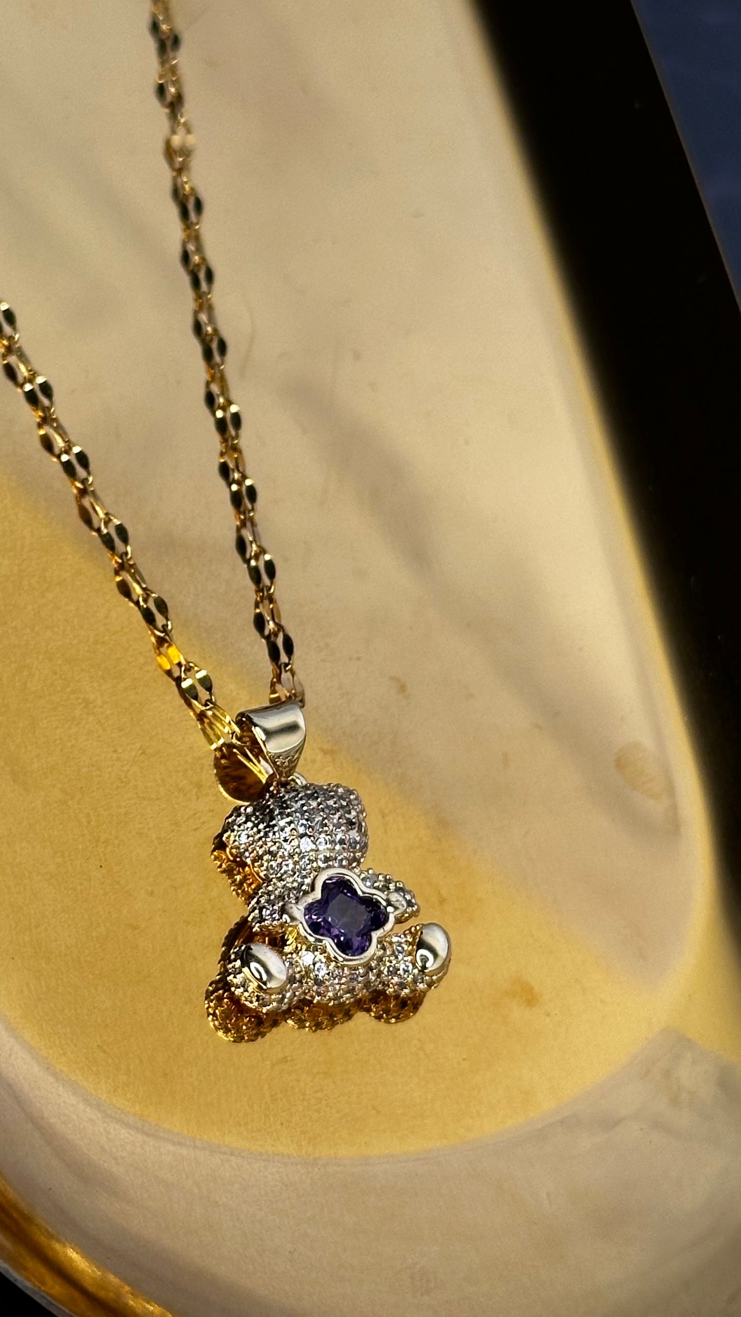 Purple Heart Teddy Bear Necklace - Ewaronkes Jewels