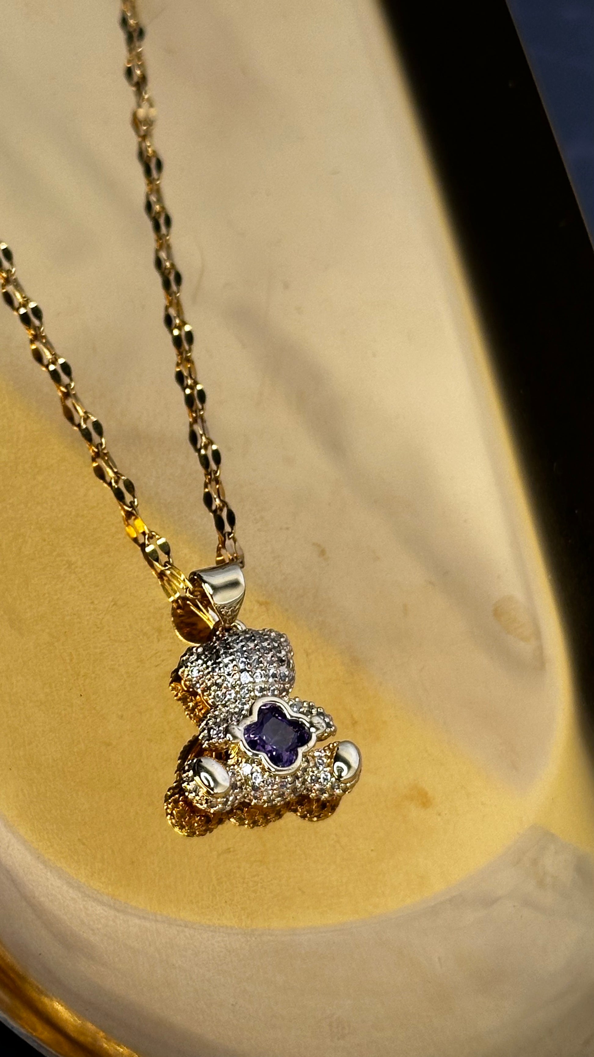 Purple Heart Teddy Bear Necklace - Ewaronkes Jewels