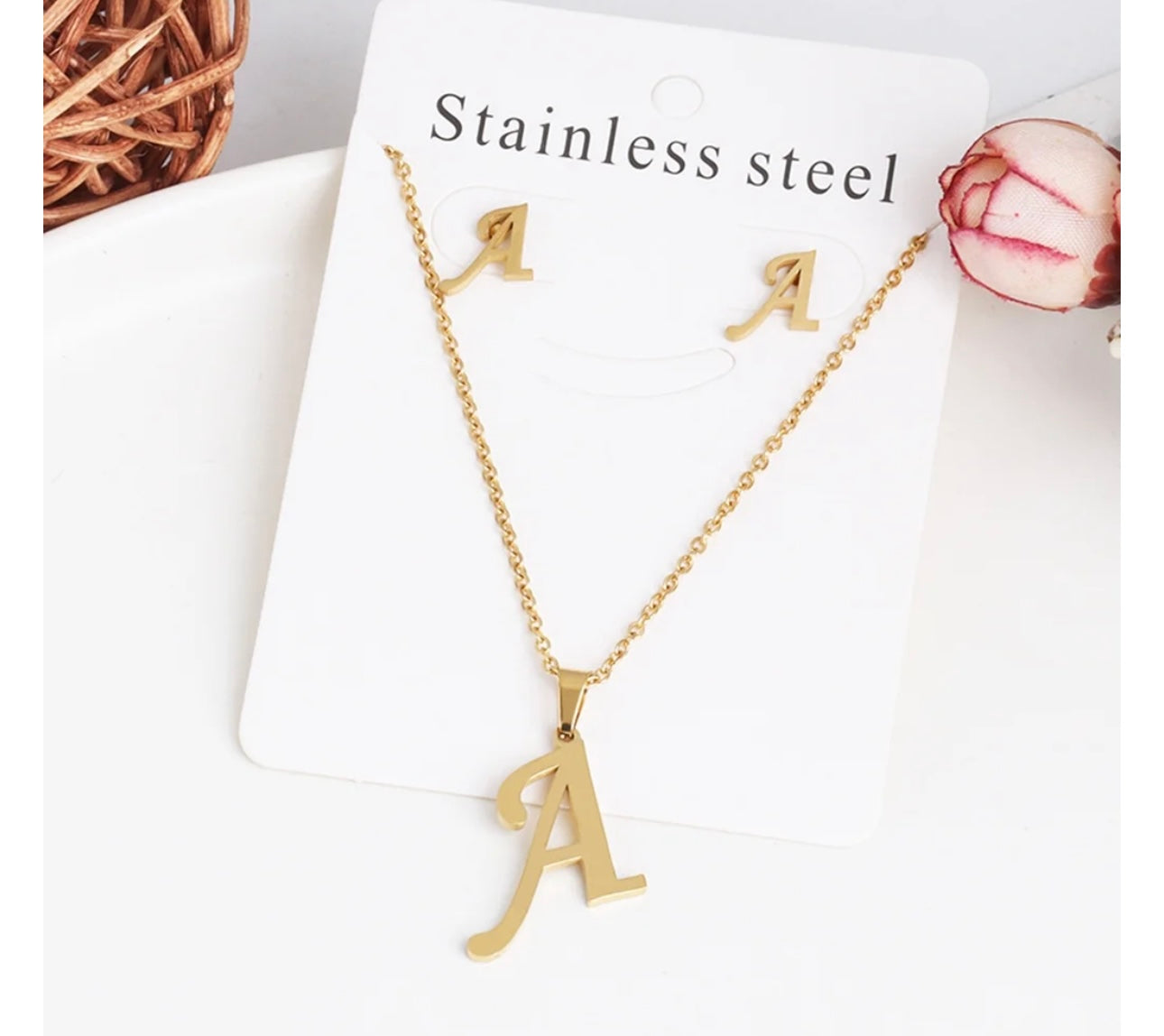 Stainless steel initial jewelry set - Ewaronkes Jewels